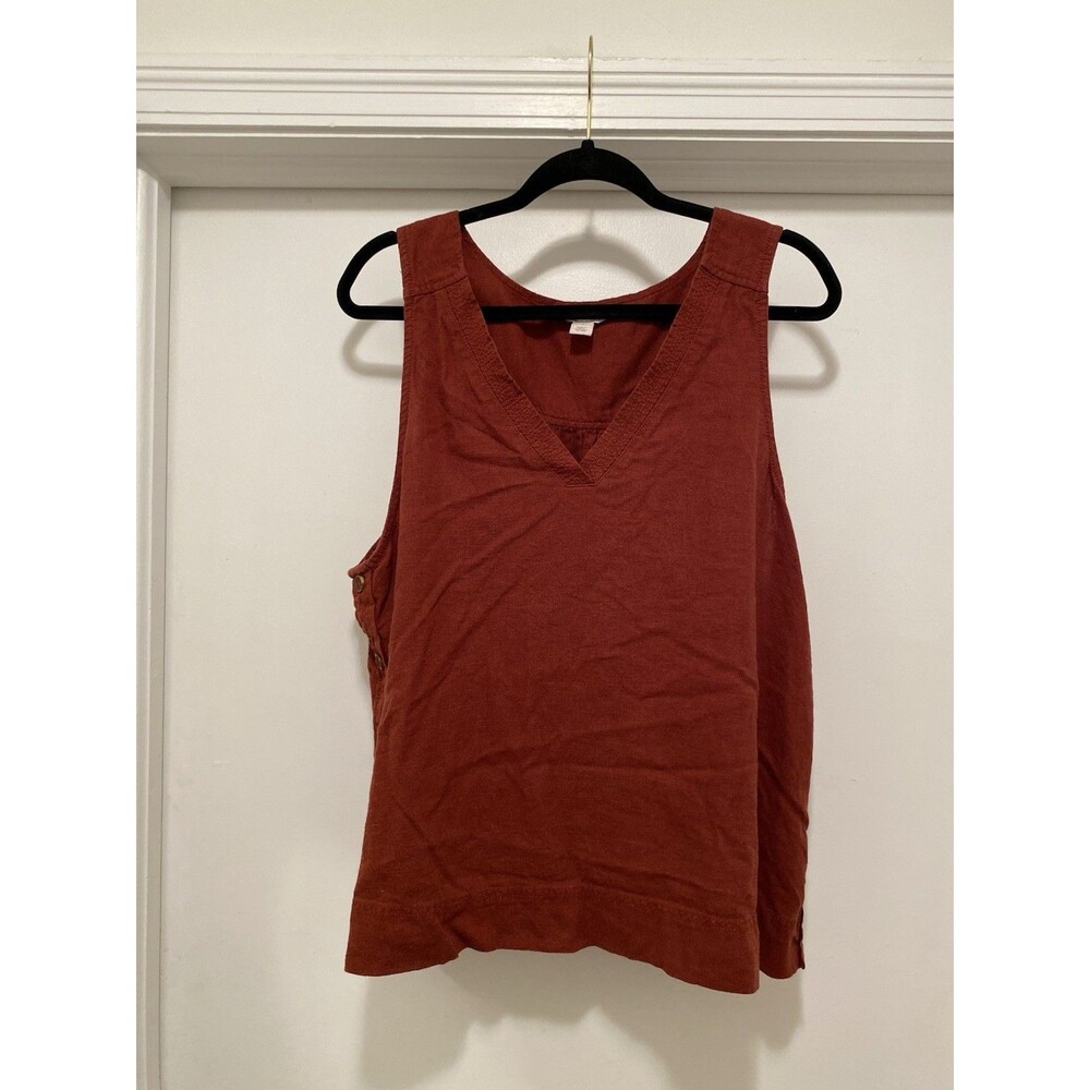 Caslon Women’s Rust Red Linen Blend Button Sides Sleeveless Blouse Sz 1X Boho